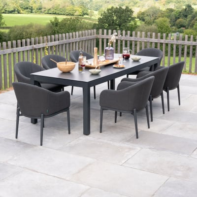 Duke 8 Seat All Weather Fabric Aluminium Dining Set - Rectangular Table in Charcoal Grey