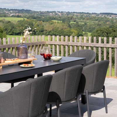 Duke 8 Seat All Weather Fabric Aluminium Dining Set - Rectangular Table in Charcoal Grey