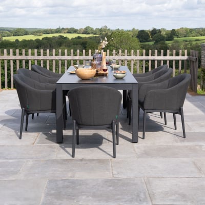 Duke 8 Seat All Weather Fabric Aluminium Dining Set - Rectangular Table in Charcoal Grey