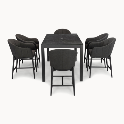 Duke 6 Seat All Weather Fabric Aluminium High Dining Set - Rectangular Table in Charcoal Grey