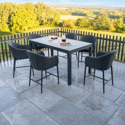 Duke 6 Seat All Weather Fabric Aluminium High Dining Set - Rectangular Table in Charcoal Grey