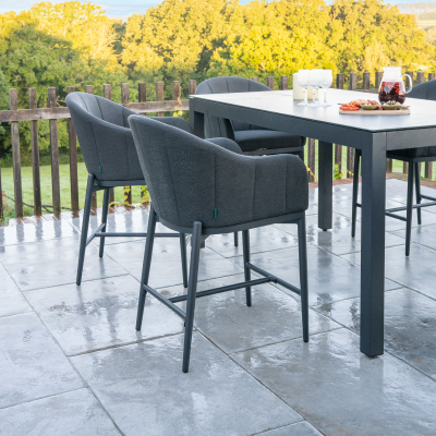 Duke 6 Seat All Weather Fabric Aluminium High Dining Set - Rectangular Table in Charcoal Grey