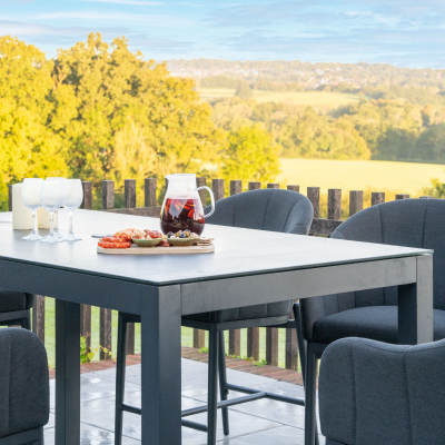 Duke 6 Seat All Weather Fabric Aluminium High Dining Set - Rectangular Table in Charcoal Grey