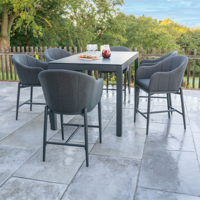 Duke 6 Seat All Weather Fabric Aluminium High Dining Set - Rectangular Table in Charcoal Grey