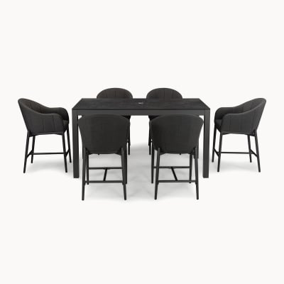 Duke 6 Seat All Weather Fabric Aluminium High Dining Set - Rectangular Table in Charcoal Grey