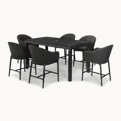 Duke 6 Seat All Weather Fabric Aluminium High Dining Set - Rectangular Table in Charcoal Grey