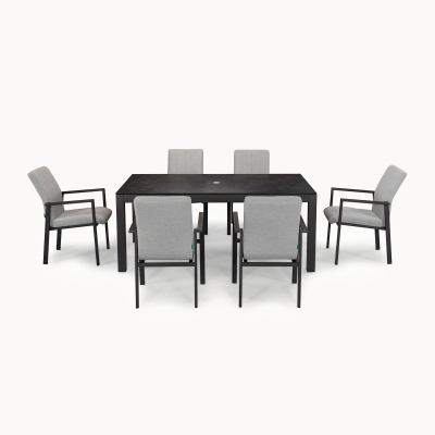 Ralph 6 Seat All Weather Fabric Aluminium Dining Set - Rectangular Table in Ash Grey