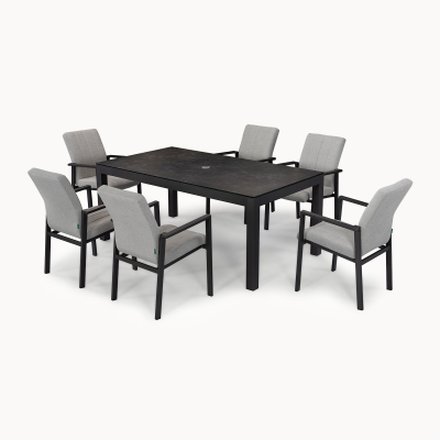 Ralph 6 Seat All Weather Fabric Aluminium Dining Set - Rectangular Table in Ash Grey