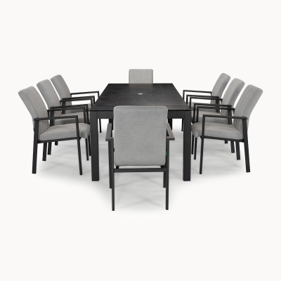 Ralph 8 Seat All Weather Fabric Aluminium Dining Set - Rectangular Table in Ash Grey