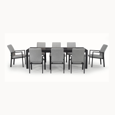 Ralph 8 Seat All Weather Fabric Aluminium Dining Set - Rectangular Table in Ash Grey