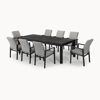 Ralph 8 Seat All Weather Fabric Aluminium Dining Set - Rectangular Table in Ash Grey