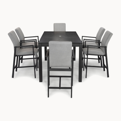 Ralph 6 Seat All Weather Fabric Aluminium High Dining Seat - Rectangular Table in Ash Grey