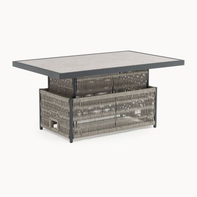 Sophia L-Shaped Corner Rattan Aluminium Lounge Dining Set - Left Handed with Rising Table in Mottled Grey