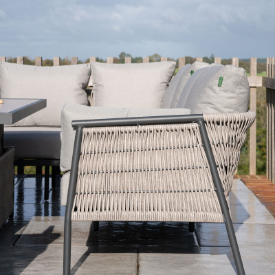 Sophia L-Shaped Corner Rattan Aluminium Lounge Dining Set - Left Handed with Rising Table in Mottled Grey