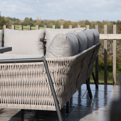 Sophia L-Shaped Corner Rattan Aluminium Lounge Dining Set - Left Handed with Rising Table in Mottled Grey