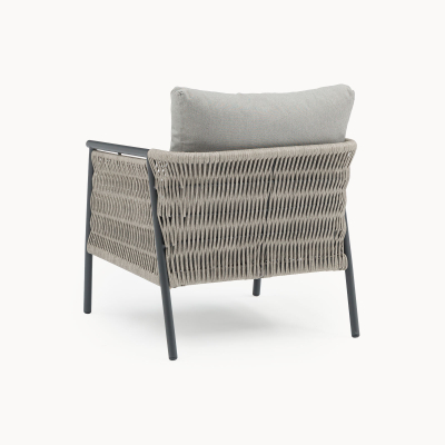 Sophia 3 Seater Rattan Aluminium Lounge Dining Set with 2 Armchairs - Rising Table in Mottled Grey