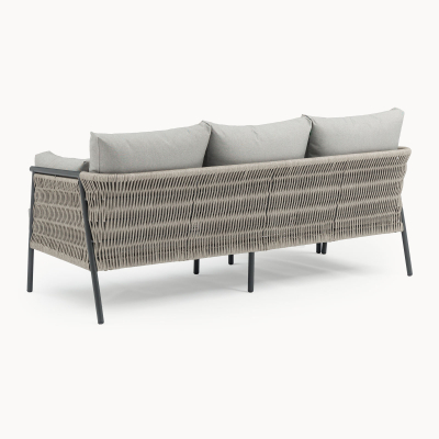 Sophia 3 Seater Rattan Aluminium Lounge Dining Set with 2 Armchairs - Rising Table in Mottled Grey