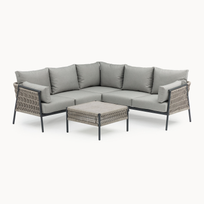 Sophia Rattan Aluminium Corner Sofa Lounging Set in Mottled Grey