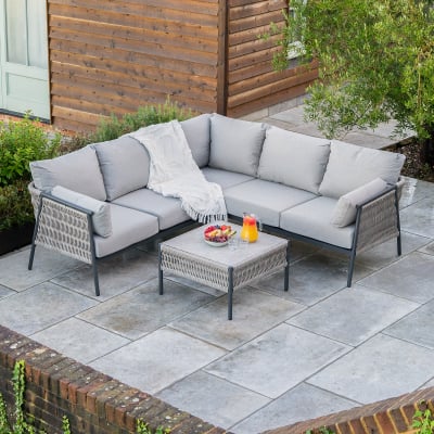 Sophia Rattan Aluminium Corner Sofa Lounging Set in Mottled Grey