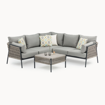 Sophia Rattan Aluminium Corner Sofa Lounging Set in Mottled Grey