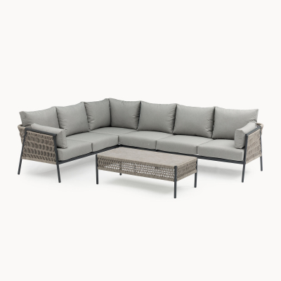 Sophia Rattan Aluminium Large Corner Sofa Lounging Set in Mottled Grey