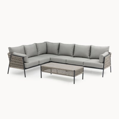 Sophia Rattan Aluminium Large Corner Sofa Lounging Set in Mottled Grey