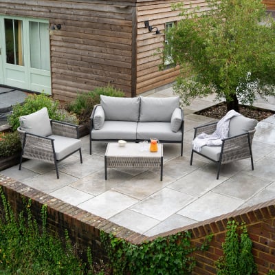 Sophia Rattan Aluminium 2 Seater Sofa Lounging Set in Mottled Grey