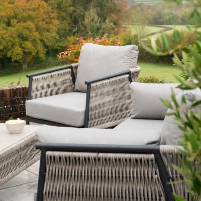 Sophia Rattan Aluminium 2 Seater Sofa Lounging Set in Mottled Grey