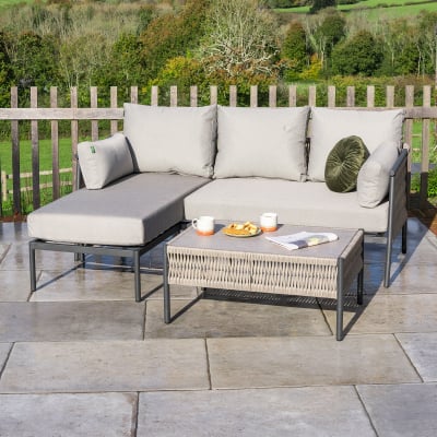 Sophia Rattan Aluminium 3 Seater Chaise Sofa Lounging Set in Mottled Grey