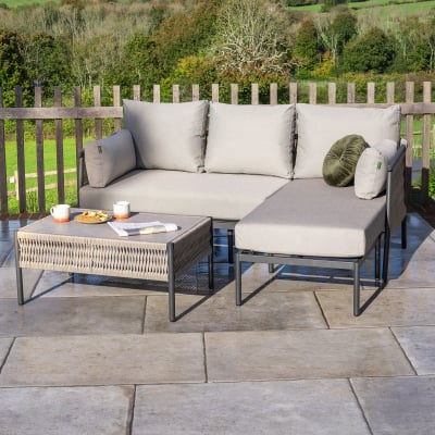 Sophia Rattan Aluminium 3 Seater Chaise Sofa Lounging Set in Mottled Grey