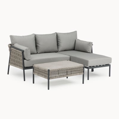 Sophia Rattan Aluminium 3 Seater Chaise Sofa Lounging Set in Mottled Grey