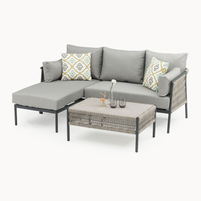 Sophia Rattan Aluminium 3 Seater Chaise Sofa Lounging Set in Mottled Grey