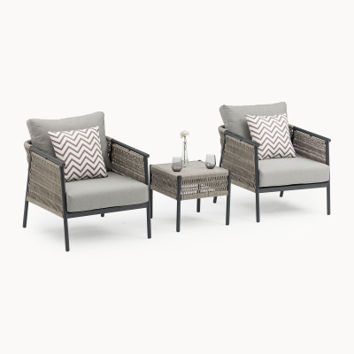 Sophia Rattan Aluminum 3 Piece Lounging Set in Mottled Grey