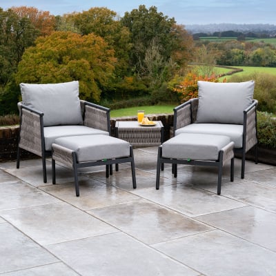 Sophia Rattan Aluminum 5 Piece Lounging Set in Mottled Grey