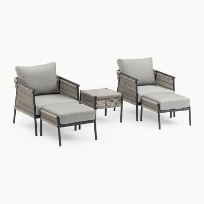 Sophia Rattan Aluminum 5 Piece Lounging Set in Mottled Grey