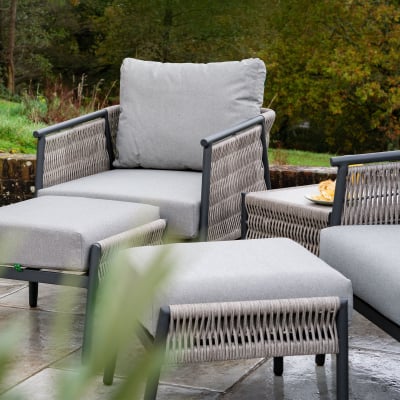 Sophia Rattan Aluminum 5 Piece Lounging Set in Mottled Grey