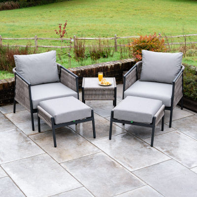 Sophia Rattan Aluminum 5 Piece Lounging Set in Mottled Grey