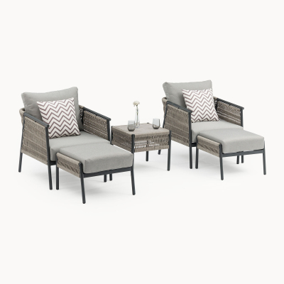 Sophia Rattan Aluminum 5 Piece Lounging Set in Mottled Grey