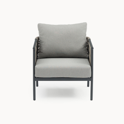 Sophia Rattan Aluminium Lounging Armchair in Mottled Grey