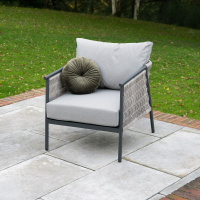 Sophia Rattan Aluminium Lounging Armchair in Mottled Grey