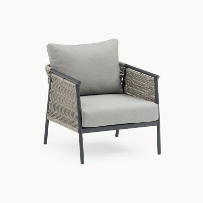 Sophia Rattan Aluminium Lounging Armchair in Mottled Grey