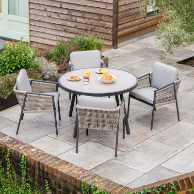 Sophia 4 Seat Rattan Aluminium Dining Set - Round Table in Mottled Grey