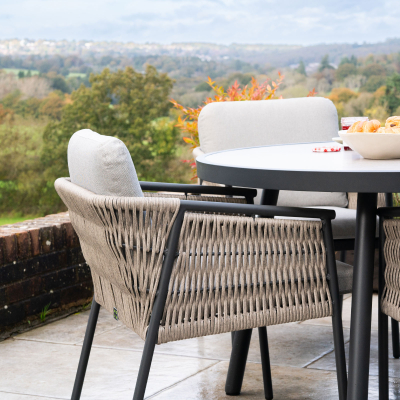 Sophia 4 Seat Rattan Aluminium Dining Set - Round Table in Mottled Grey