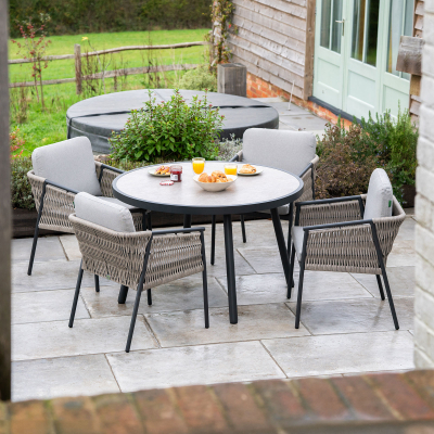 Sophia 4 Seat Rattan Aluminium Dining Set - Round Table in Mottled Grey