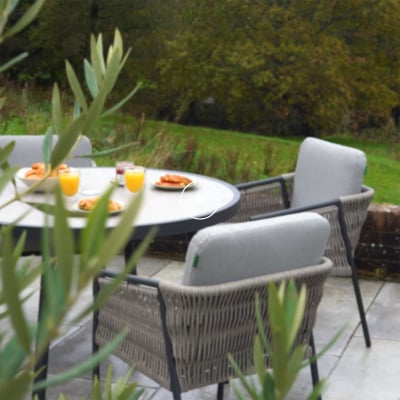 Sophia 4 Seat Rattan Aluminium Dining Set - Round Table in Mottled Grey