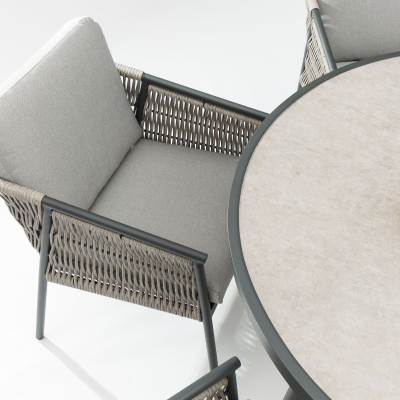 Sophia 6 Seat Rattan Aluminium Dining Set - Round Table in Mottled Grey