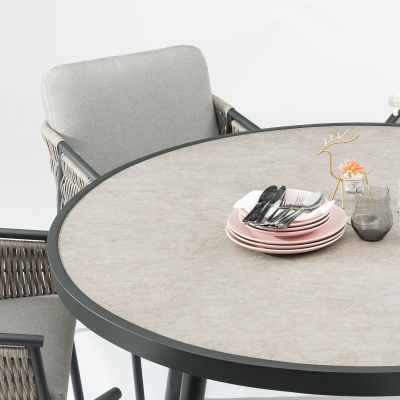 Sophia 6 Seat Rattan Aluminium Dining Set - Round Table in Mottled Grey