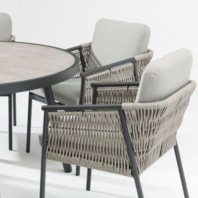 Sophia 6 Seat Rattan Aluminium Dining Set - Round Table in Mottled Grey