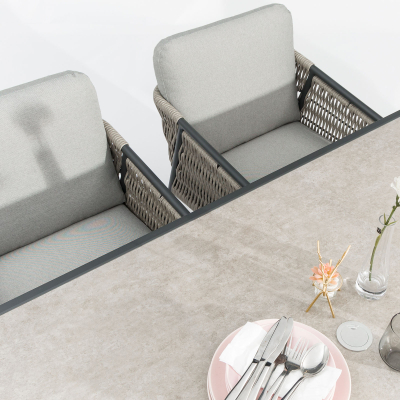 Sophia 6 Seat Rattan Aluminium Dining Set - Rectangular Table in Mottled Grey