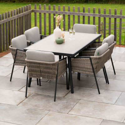 Sophia 6 Seat Rattan Aluminium Dining Set - Rectangular Table in Mottled Grey